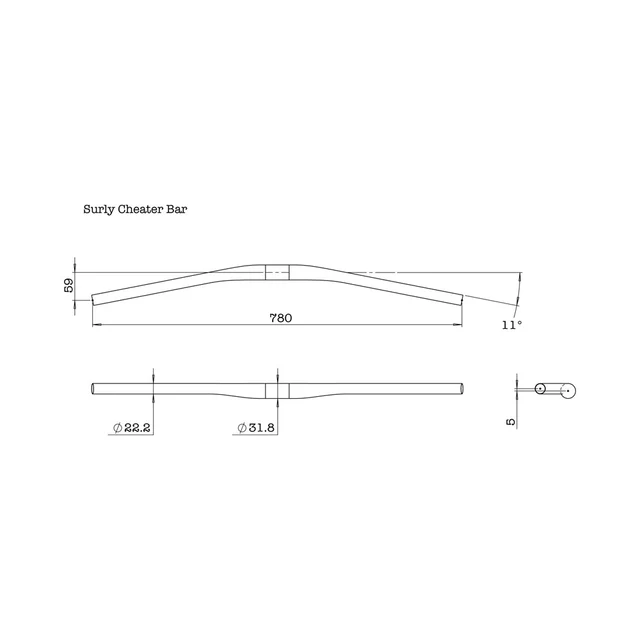 Surly Cheater Bar Styre Sort, 780mm,  Ø31,8mm, Stål 