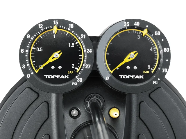 Topeak Joe Blow Dualie Gulvpumpe 0-5bar/ 0-30/30-75psi. Mtb og fatbike 