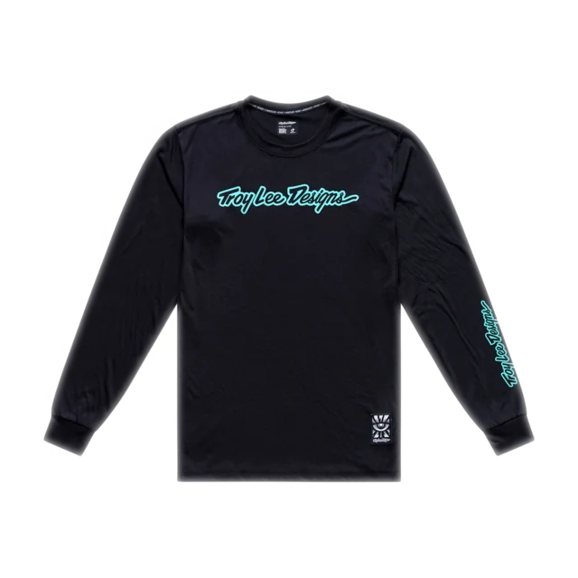 Troy Lee Designs Skyline LS Sykkeltrøye Signature Black/Real Teal, Str. L 